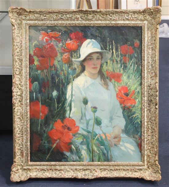 § Albert Thomas Jarvis Gilbert (active 1880-1920) Jeune Fille et Coquelicots c.1915 23.5 x 19.5in.